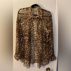 BB Dakota Animal Print Sheer Button Down Shirt